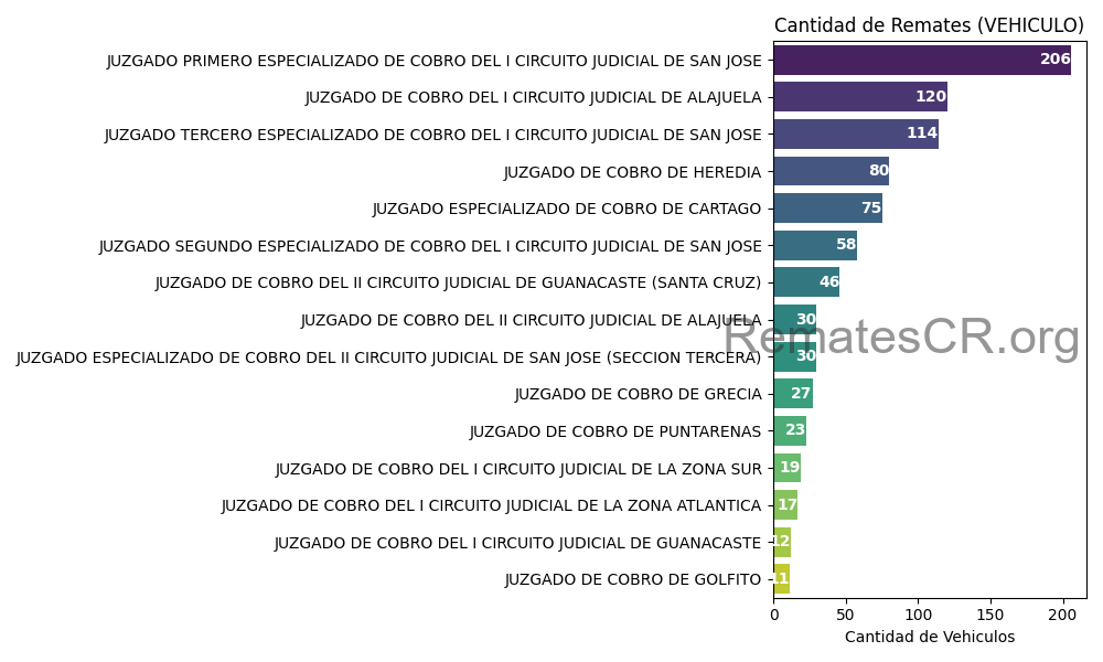 Juzgados con mayor cantidad de remates de Vehiculos